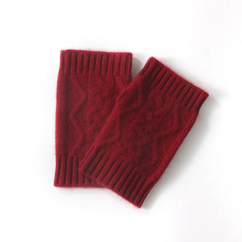 Thicken Cable-Knit Pure Cashmere Fingerless Gloves Hand Warmers