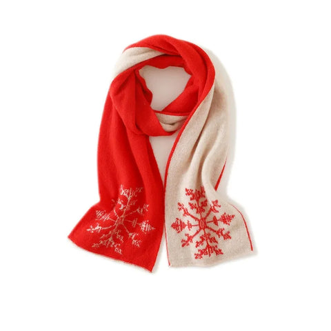 Festive Snowflake Embroidered Pure Cashmere Jacquard Christmas Scarf