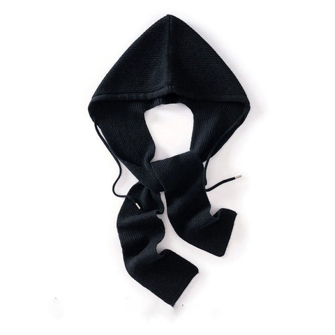 Cashmere Knit Wrap Hooded Scarf Hat Soft Warm Windproof with Drawstrings