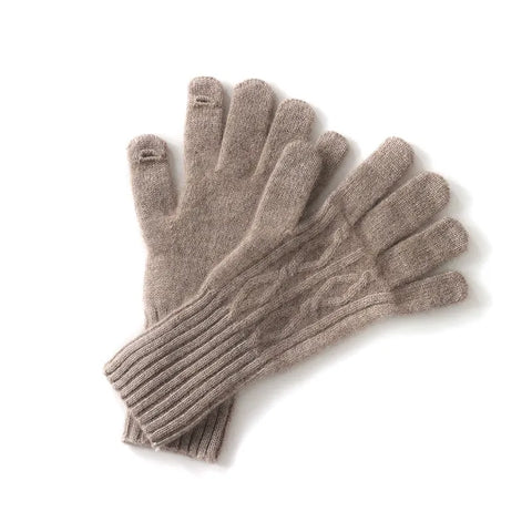 Women's 100% Pure Cashmere Cable Knit Mitten Full Finger Gloves