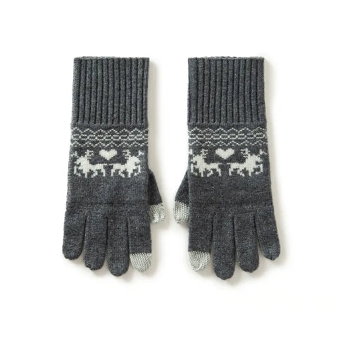 Winter Cashmere Reindeer Pattern Touch Screen Soft Warm Stretch Knit Mittens Gloves
