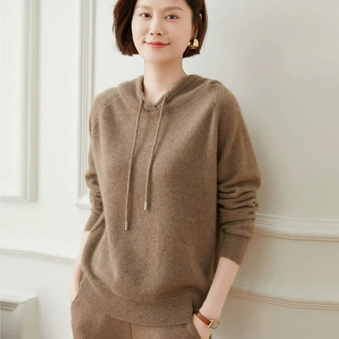 Women's Casual Drawstring Pullover Loose Fit Cashmere Hoodie Sweater