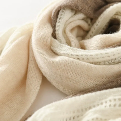 100% Pure Cashmere Colorblock Patchwork Jacquard Striped Soft Lace-Knit Scarf