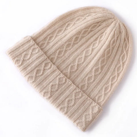 Women&Men Winter Hat 100% Pure Cashmere Knitted Cable Beanie Bonnet