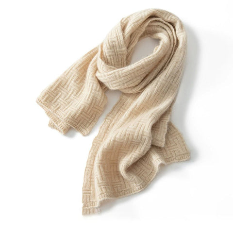 Ribbed Pure Cashmere Textured Knit Pattern Wrap Scarf