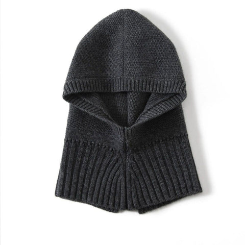 Unisex Knitted Hooded 100% Cashmere Hat with Ribbed Hem Loop Scarf