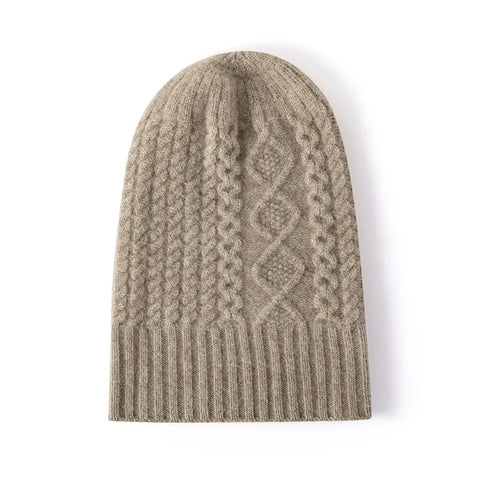 100% Pure Cashmere Hat Women Winter Knitted Twisted Flower Cap Beanies