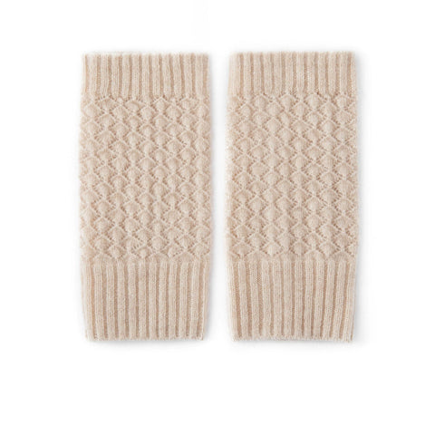 Luxury Knitted Ribbed Cuffs Diamond-Knit Cashmere Fingerless Gloves Mittens