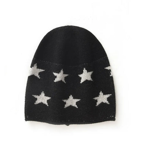 Soft Star Pattern Pure Cashmere Knit Beanie Winter Hat for Men and Women