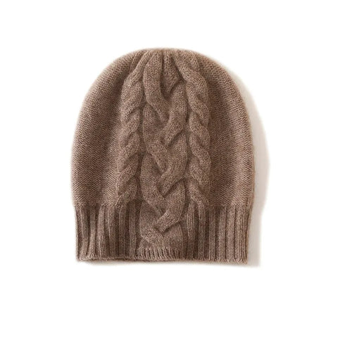 100% Pure Cashmere Hat Warm Winter Knitted Twisted Flower Cap Beanies