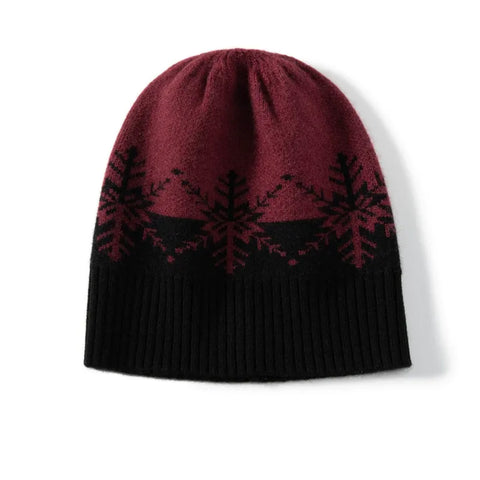 Women Jacquard Knitted Beanies Snowflake Winter Thick Warm Bonnet Cap