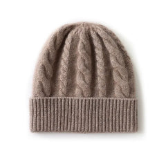 Warm Ribbed Classic Cable-Knit Pure Cashmere Beanie Hat