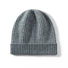 Two-Tone 100% Cashmere Ribbed Knit Cashmere Beanie Hat