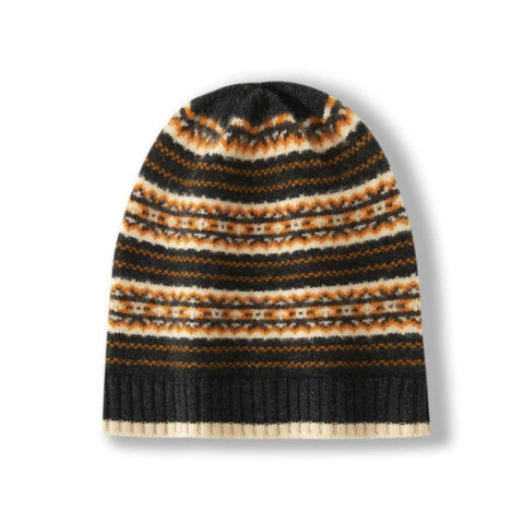 Fair Isle Inspired Pattern 100% Cashmere Beanie Knit Hat Unisex