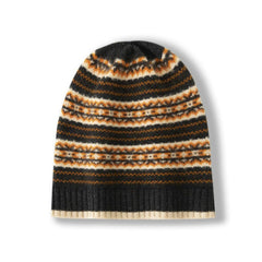 Fair Isle Inspired Pattern 100% Cashmere Beanie Knit Hat Unisex
