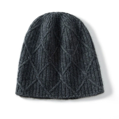 Diamond Ribbed Pure Cashmere Textured Knit Cashmere Hat Beanie
