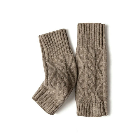 Soft Cable-Knit 100% Cashmere Wrist Warmers Fingerless Gloves