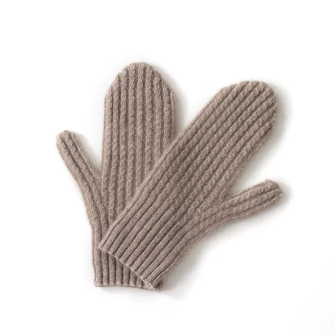 Winter Soft Warm Ribbed Pure Cashmere Knitted Gloves Mittens