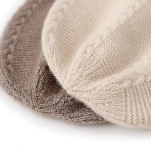 100% Cashmere Cable Knit Ribbed Beanie Warm Winter Hat Unisex