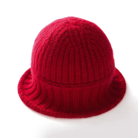 100% Cashmere Ribbed Knit Bucket Hat Fisherman Hat Knit Beanies