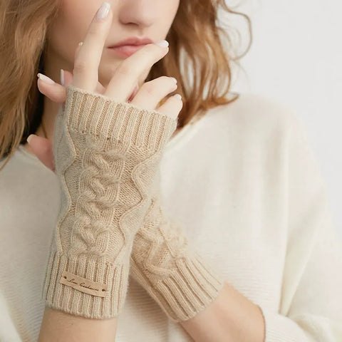 Pure Cashmere Knit Fingerless Winter Gloves Women Outdoor Warm Arm