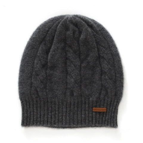 Cable-Knit 100% Cashmere Soft Warm Beanie Hat Twisted Flower Cap