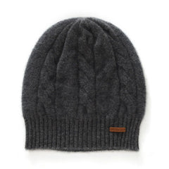 Cable-Knit 100% Cashmere Soft Warm Beanie Hat Twisted Flower Cap