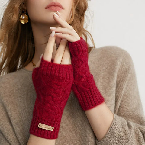 Pure Cashmere Knit Fingerless Winter Gloves Women Outdoor Warm Arm