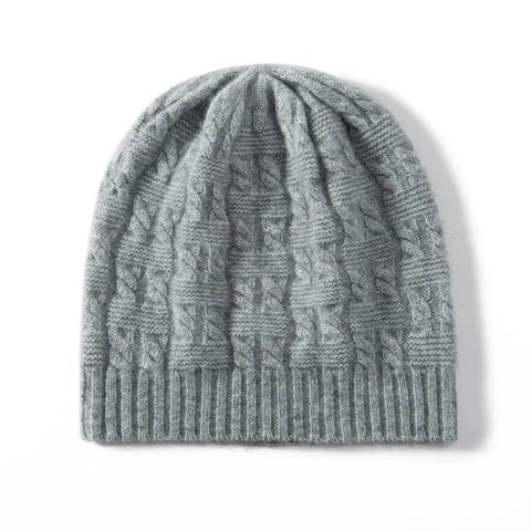 Classic Cable-Pattern Pure Cashmere  Knitted Brimless Hat
