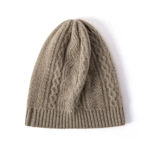 Winter 100% Cashmere Cable Hats Solid Knit Twisted Bonnet Soft Warm Beanies