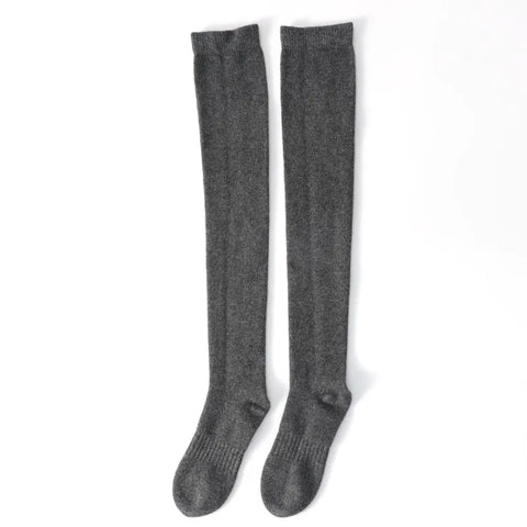100% Cashmere Over-the-Knee Casual Solid Color Warm Socks For Woman