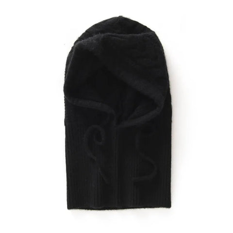 Warm Windproof Cable-Knit Pure Cashmere Ribbed Hood with Drawstrings