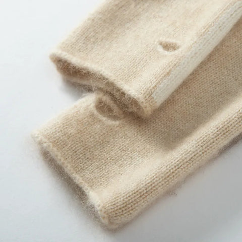 Soft 100% Cashmere Fingerless Gloves with Geometric Dots Arm Warmers