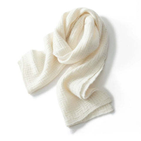 Ribbed Pure Cashmere Textured Knit Pattern Wrap Scarf