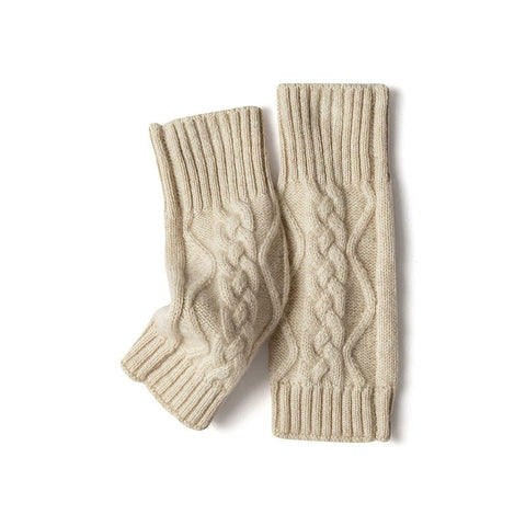 Soft Cable-Knit 100% Cashmere Wrist Warmers Fingerless Gloves