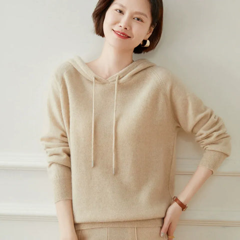Women's Casual Drawstring Pullover Loose Fit Cashmere Hoodie Sweater