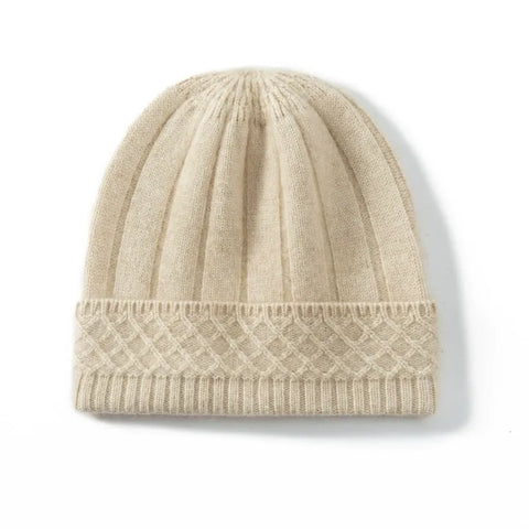 Cashmere Cable Knit Hat 100% Cashmere Pattern Cuff Ribbed Beanie