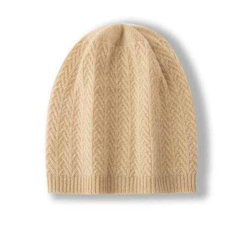 100% Cashmere Knit Slouchy Cable Beanie Ribbed  Hat