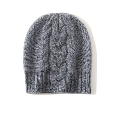 100% Pure Cashmere Hat Warm Winter Knitted Twisted Flower Cap Beanies