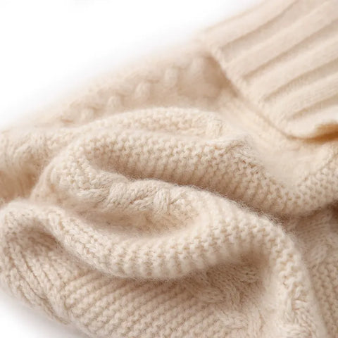 100% Cashmere Cable Knit Ribbed Beanie Warm Winter Hat Unisex