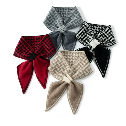 Houndstooth Pattern Cross Printed Knit Shawls Pure Cashmere Neck Scarf