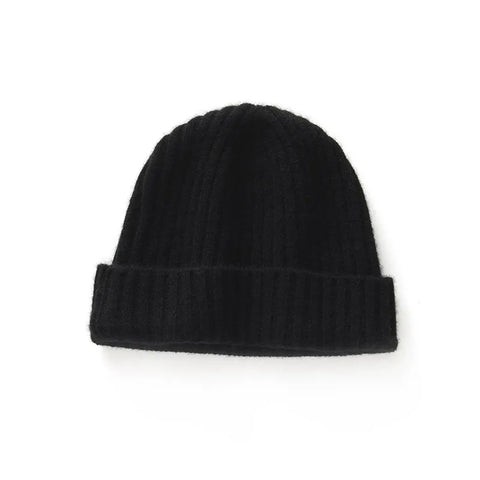 Chunky Ribbed 100% Cashmere Beanie Hat Fold Over Knitted Cap