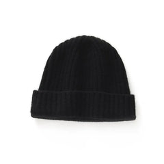 Chunky Ribbed 100% Cashmere Beanie Hat Fold Over Knitted Cap