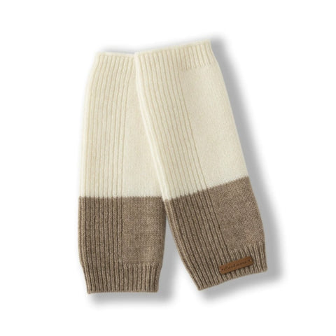 Two Tone Ribbed Knit 100% Pure Cashmere Fingerless Arm Warmers Gloves
