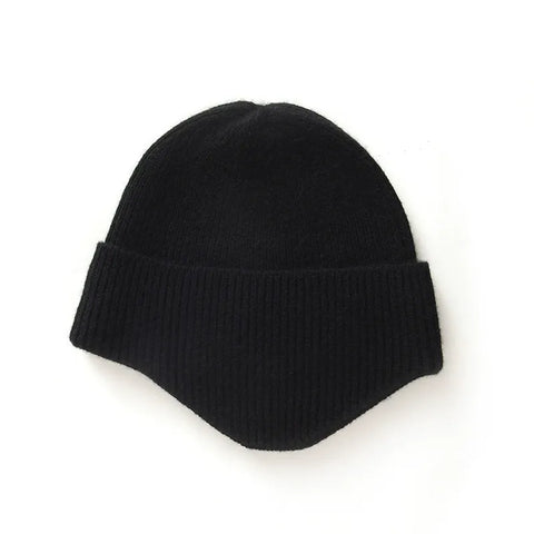 Extended Brim Winter Hat 100% Cashmere Ribbed Beanie