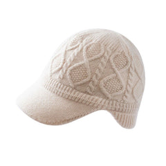 100% Cashmere Cable-Knit Baseball Cap with Visor Winter Beret
