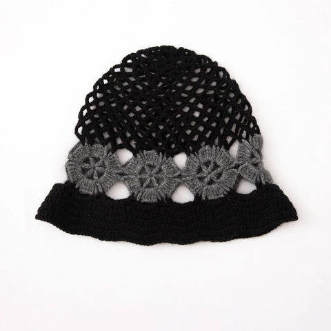 Handmade Crochet Bucket Cashmere Floral Beach Hat for Women