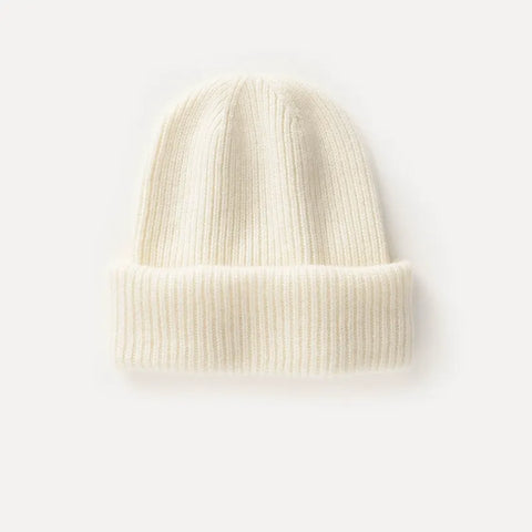 Double-Layer Thickened Cap Warm Knitted Ribbed Pure Cashmere Beanie Hat