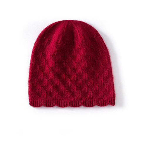 Diamond Winter Textured Knitted Cashmere Cap Soft Warm Beanie Hat