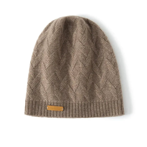 100% Pure Cashmere Women's Embroidery logo Knitted Bonnet Beanies